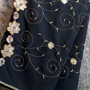 Black Floral Saree