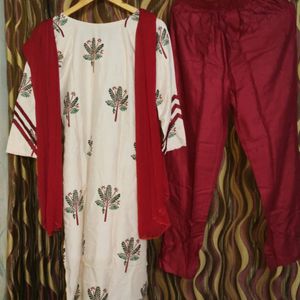 Printed Red Colour Kurta Set