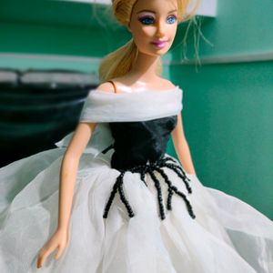 White And Black Gown For Barbie Doll