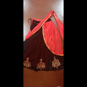 Velvet lehenga With Attached Drapped Dupatta