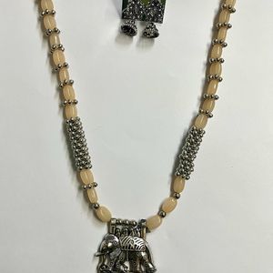 Silver Beaded Elephant Crafted Jewellery Set