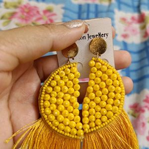 Yellow Beaded Bohot Earrings