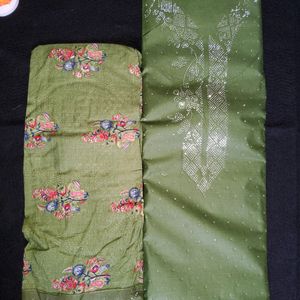 Cotton Semi-stitched Suit Printed Bottom N Dupatta