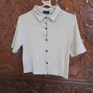 Ribbed Stretchable Casual Grey Shirt