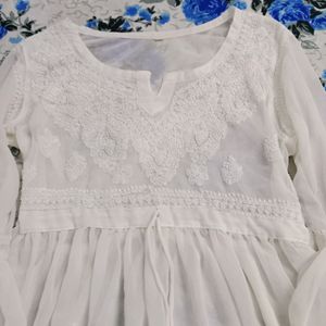 White Flared Chikankari Short Kurti