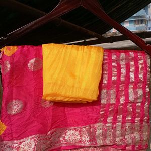 Dola Silk Rani Pink Saree, New Without Tag