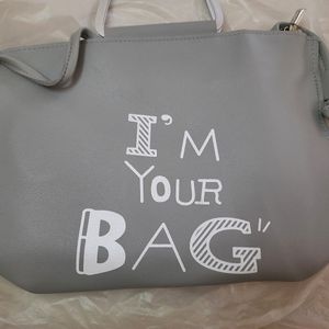 Grey sling bag with carry handles, medium