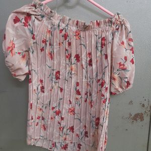 Peach Smocked floral Top