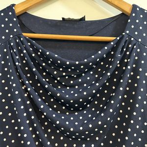 Blue Polka Dotted Cowl Dress