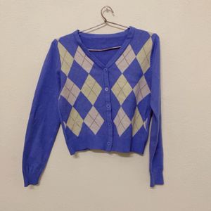 Pintresty Argyle Pattern Crop Cardigan