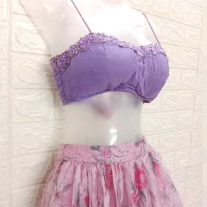 Lavender Lehengacholi With Organza Lehenga