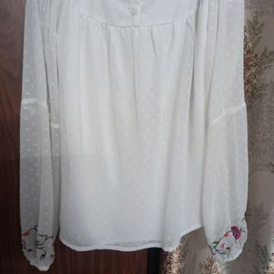 Floral Embroidered Boat Neck Top