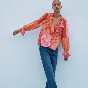 Zara Ruffle Paisley Print Top