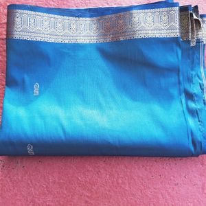 Peacock Blue Saree With Blouse Duble Shade Sare