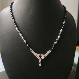 Mangalsutra Pure Silver Pink& Green CZ Single Line