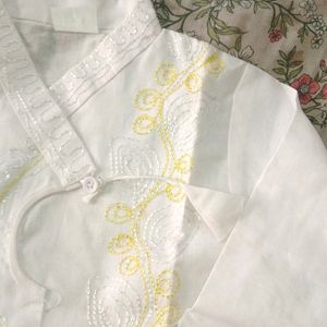 White Embroidered Dhoti Kurta For Kids