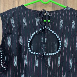 Black Kurta With Pearl Sleeve And Neck Design