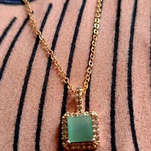 Gold Plated Green Diamond Necklace 🎀