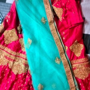 Beautiful Pink Shade Lehnga With Sea Green Dupatta