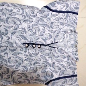 Beautiful Leaf Themed Navy Blue Cotton Kurthi