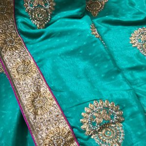 Party Wear Cyan Saree