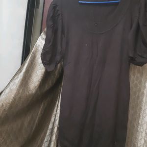 Chocolate Brown Puffed Sleeves One Piece