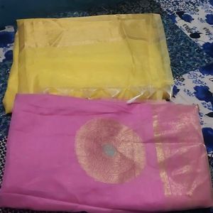 Combo Two Banarsi Dupatta  Pink And Lemmon Yellow