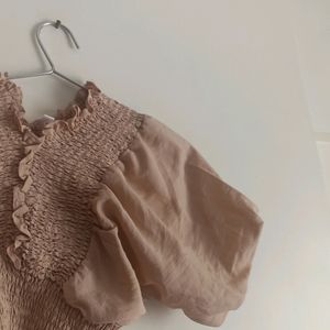 Nude Smocked Crop Top