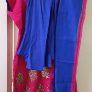 Chudidar In Rose And Blue Combination