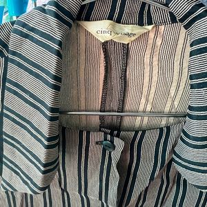 Beige Striped Shirt With Square neck collar