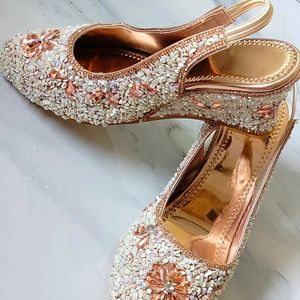 Heels Party Wear Sandal White And Rose Gold