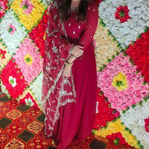 maroon heavily embroidered Anarkali Suit