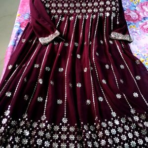 New Purple Heavy Embroidered Ethnic Gown Frock