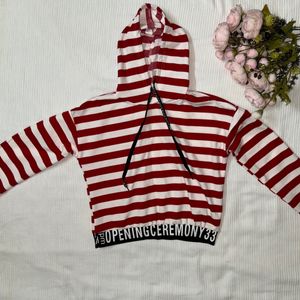 Crop Hoodie Red And White