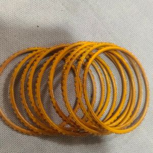 Turmeric Yellow Velvet Bangles For Festival Turmer