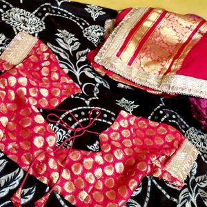 Heavy Foil Print Pure Georgette Banarasi Red Saree