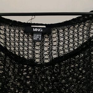 Black Net Crop Knit Top
