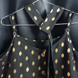 Urbanic Black N Gold Aline Buttondown Belt Dress