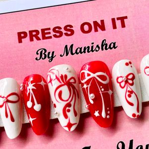 Red Coquette Cherry Bow  Press On Nails