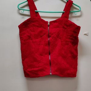 Red Lace Bustier Zipper Top