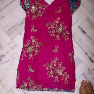 Velvet Pink Kurta Navy Blue Pyjama