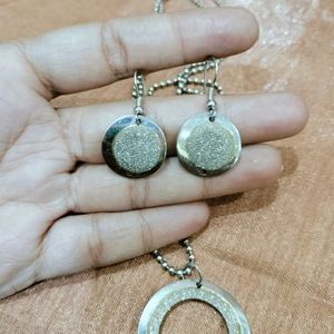 Silver Circular Necklace and Earrings Set