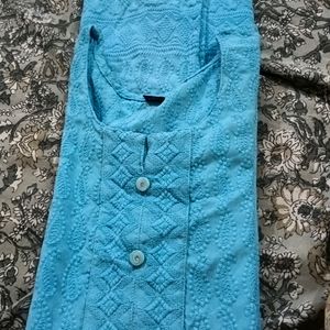 A Light Blue Heavy Embroidedry Chikankari Kurta