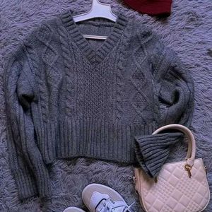 V Neck Dark Grey Sweater