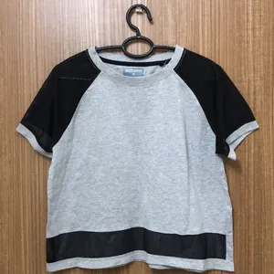 Black Mesh Sleeves Grey T-shirt For Women