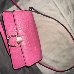 Hnm Pink Croc-texture Sling Bag