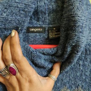 Blue High-Neck Woollen Pullover