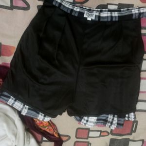 Womens Black And White Check Skirt With Shorts