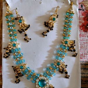 light blue colour kundan set