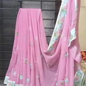 Pink Saree With Stiched Blowse